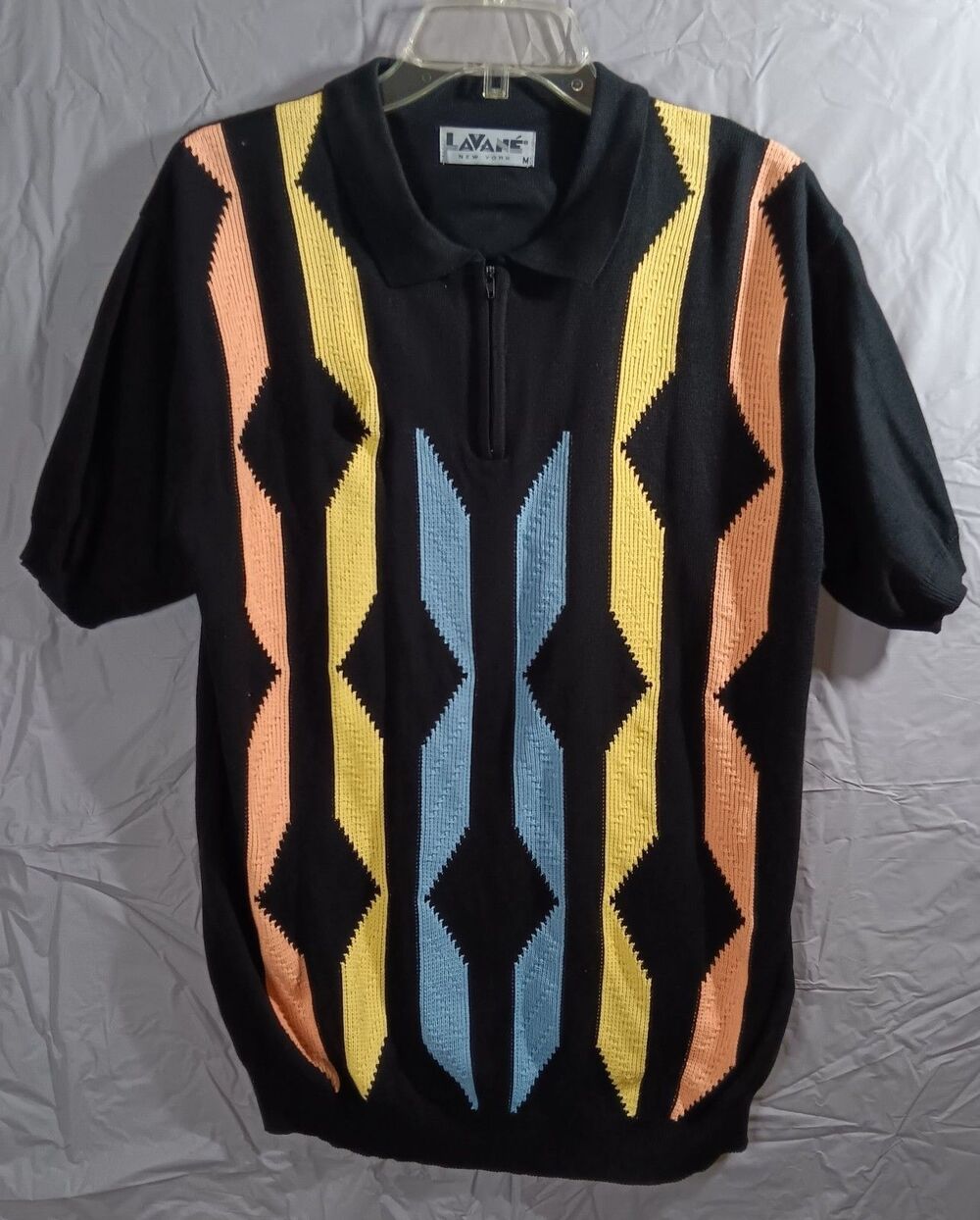 Lavane New York Mens Medium Knit Polo Shirt Geometric Abstract Colorful 1/4 Zip